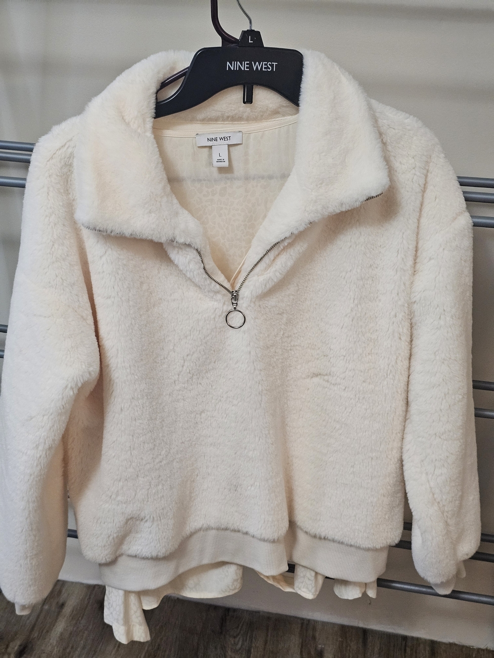 Nine West Cream Sherpa Crop Half-Zip Jacket